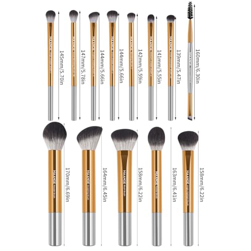 MAANGE 13 PCS Makeup Brushes Travel Make Up Brushes Premium Synthetic Powder Concealers Brushes Professional Makeup Brush Set with Case (Gold Silver) - color: Gold Silver