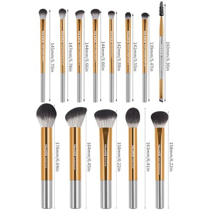 MAANGE 13 PCS Makeup Brushes Travel Make Up Brushes Premium Synthetic Powder Concealers Brushes Professional Makeup Brush Set with Case (Gold Silver) - color: Gold Silver