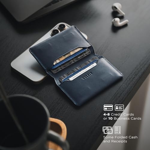 VULKIT Slim Minimalist Card Holder RFID Blocking Leather Credit Card Holder Front Pocket Wallet Magnetic Closure - color: Navy