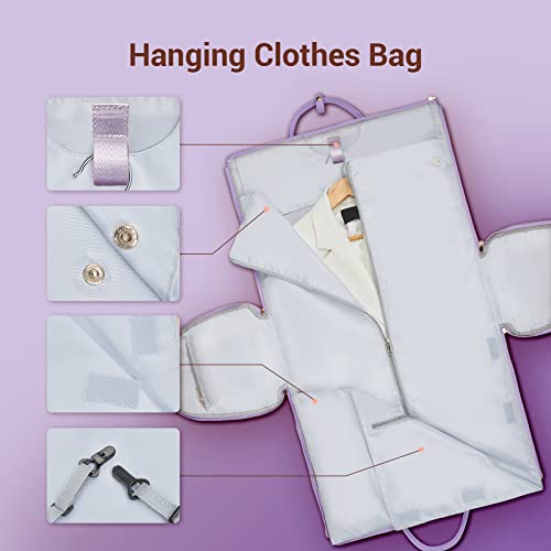 Garment Bags for Travel for Women, Stylish Garment Duffle Bag, Convertible & Foldable 2 in 1 PU Suit Bag For Hanging Clothes, Business Trip Bag With Toiletry Pocket & Shoes Compartment, Purple - color: Purple