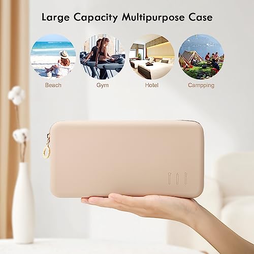 FVION Zipper Makeup Brushes Bag For Travel, Large Silicone Makeup Brush Holder, Make Up Brushes Pouch Case for Makeup Tools - Khaki - color: Khaki