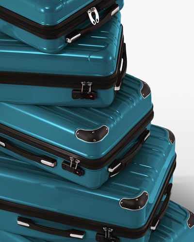 Coolife Luggage Sets, 5 Piece Durable Suitcase, Lightweight Carry on Luggage with PC+ABS Hardshell, Dual Spinner Wheels, TSA Lock and YKK Zipper(green new, 5 piece set) - color: green new, size: 5 piece set