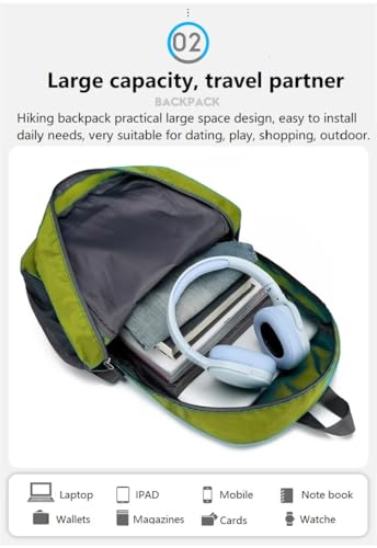 Ultra Lightweight-Packable-Hiking-Backpack Foldable Travel Camping Daypack Casual Outdoor Water-resistant 25L Bags (Green) - color: Green