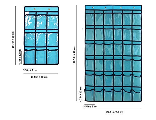 Over Door Hanging Closet Underwear Sock Storage Cell Phone Jewelry Organizer Clear Pockets (BLUE, 36 POCKETS) - color: BLUE