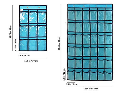 Over Door Hanging Closet Underwear Sock Storage Cell Phone Jewelry Organizer Clear Pockets (BLUE, 36 POCKETS) - color: BLUE