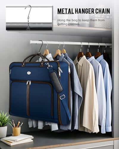 MATEIN Suit Bag Travel, Large Travel Garment Bag Up to 7 Suits with Strap, Business Foldable Garment Carrier Fit 17.3 inch laptop, 2 in 1 Carry On Hanging Luggage Suitcase with Shoe Compartment, Blue - color: Dark Blue