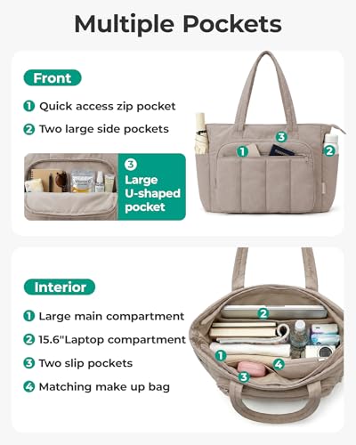 BAGSMART Tote Bag for Women, 2 Set Tote Bag with Zipper, Quilted Nurse Handbags for Work Travel College | 20L Capacity - color: Black