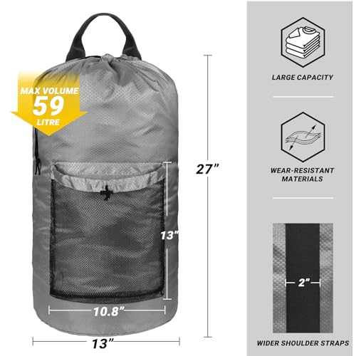 Laundry Bag with Shoulder Straps and Mesh Pocket Laundry Backpack Large Portable Laundry Hamper for College Laundromat Apartment (Gray) - color: Gray