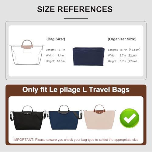 Purse Organizer Insert Compatible with Longchamp Le Pliage L Travel Bag, Blue/LB - color: Blue, size: L Travel Bag