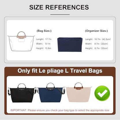 Purse Organizer Insert Compatible with Longchamp Le Pliage L Travel Bag, Blue/LB - color: Blue, size: L Travel Bag