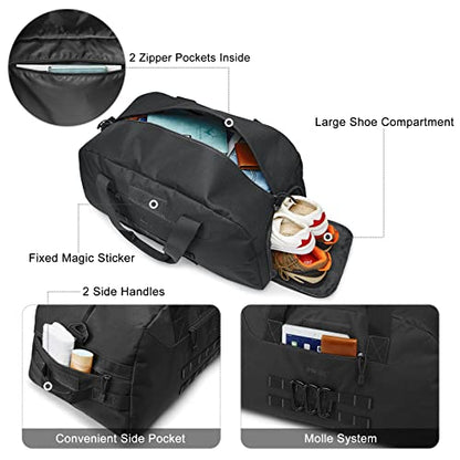 G4Free 70L Large Tactical Duffle Bag Men Sports Gym Backpack with Shoes Compartment Military MOLLE Duffel Backpack ( Black) - color: Black