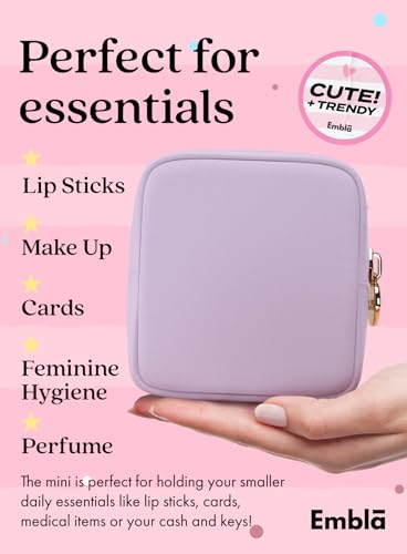 Embla Small Makeup Bag for Purse, Mini Waterproof Nylon Cosmetic Pouch, Durable and Lightweight Travel Toiletry Bag with Smooth Zipper, Lavender - color: Lilac, size: Mini