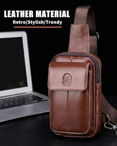Rainbow Horse - Genuine Leather Mini Sling Bag, Small Chest Bag for Men, Suitable for Outdoor Travel and Daily Commuting