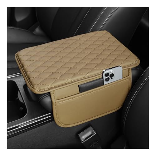 Stacool Upgraded Car Center Console Cover,Microfiber Leather Car Armrest Cover Cushion with 2 Storage Bags,Universal Car Armrest Storage Box (Beige) - color: Beige
