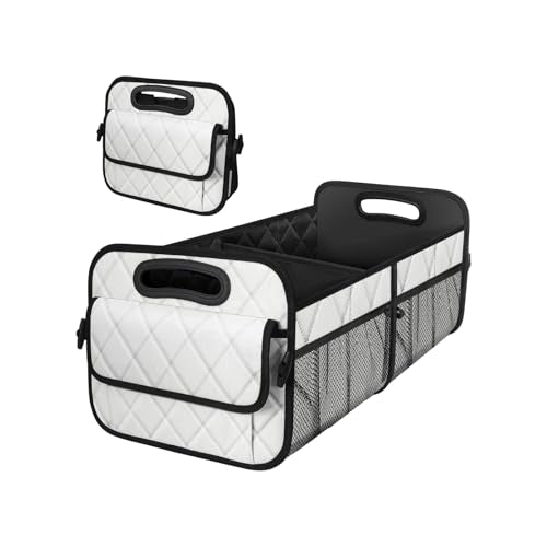 Car Trunk Organizer, Collapsible Auto Storage Box with Multi Pockets, Waterproof Oxford Cargo Organizer with Reinforced Handles, Universal Car Accessories for Men Women (White) - color: White