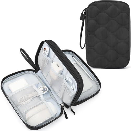 Skycase Tech Pouch - Lightweight Electronics Organizer Travel Case - Double Layers Cable Organizer - All-in-One Storage Bag for Charger, Cord, Phone, Flash Drive, Essentials - XL - color: Gourd Pattern-Black, size: XL