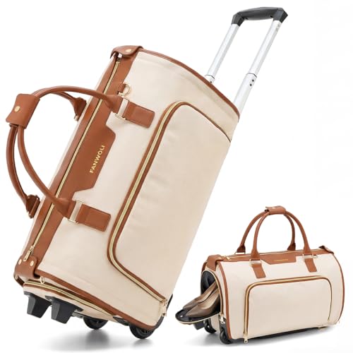 Fanwoli Carry-On Rolling Garment Bag for Travel, 3-in-1 Wheeled Luggage with Shoe Storage & Detachable Organizer, Convertible Duffel Bag for Men Women Business Trips Weekender, Wrinkle-Free (Brown) - color: Brown