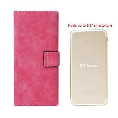 Women's Vegan Leather 17 Card Slots Card Holder Long Big Bifold Wallet - color: Rose