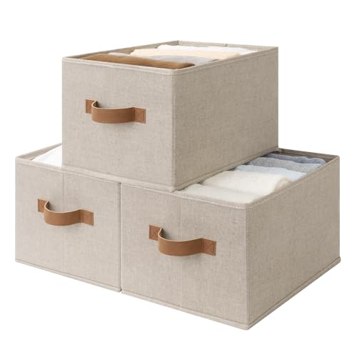 StorageWorks Shelf Baskets for Organization, Linen Closet Organizers and Storage Basket, Foldable Storage Bins, Closet Organizer Bins for Clothes, Brown & Beige, 3-Pack, Large - color: Brown and Beige, size: Large