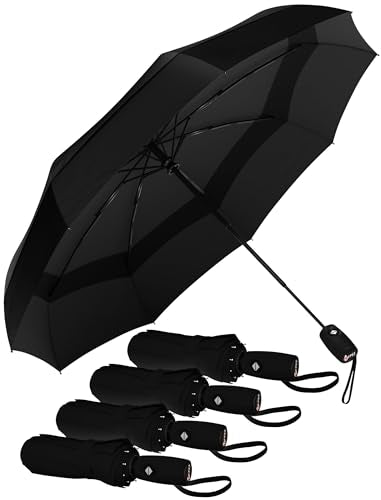Repel Windproof Travel Umbrella - Compact & Withstands Winds up to 100MPH , Strongest Premium Auto Folding Umbrella for Rain and Sun - Durable, Light & Portable for Women & Men , Fits Backpack & Cars - color: Black - Travel Umbrella (4 Pack)