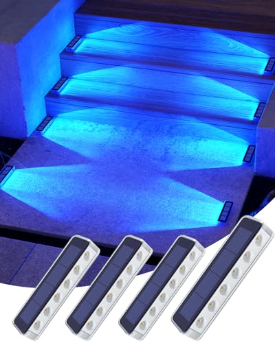 DetarZinLED Blue Solar Lights for Outside,4 Pack Solar Deck Lights Outdoor Waterproof LED,Blue Step Light for Outside,Dock Light Solar Powered Waterproof for Deck,Steps,Dock,Driveway,Stair,Path - color: Blue, size: 4 Pack