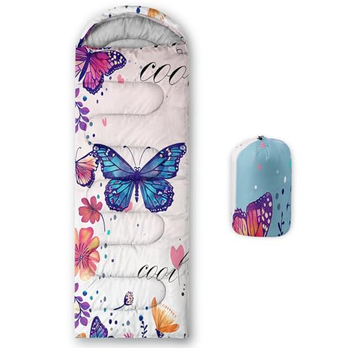 Kids Sleeping Bag for Boys Girls,Western Cowboy Print-Lightweight Warm Portable Outdoor Indoor-Waterproof Cold Weather Resistant Sleeping Bag for Camping Hiking - color: Butterfly-3