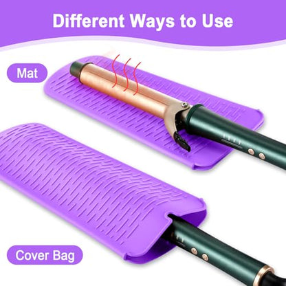 Shappy 2 Pcs Heat Resistant Hair Tools Bag Curling Iron Travel Case Cover Neoprene Flat Iron Holder Travel Case and Silicone Mat Pouch for Hot Hair Tools Storage Organizer(Mandragora) - style: Mandragora