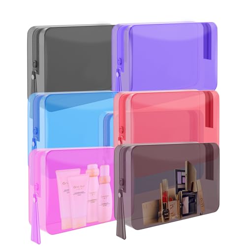 ZHOOGE 6 Pack Clear Cosmetic Bag Makeup Bags Toiletry Bag with Zipper and Handle, TSA Approved Clear Organizer Bags, PVC Cosmetic Pouch for Women and Men Fit Carry-on Travel Essentials - color: C-6 Color