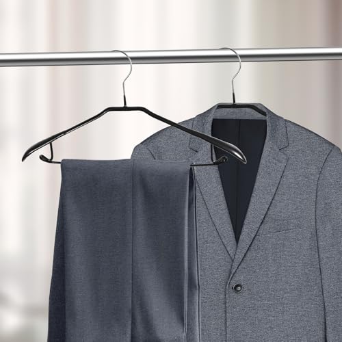 5 Pack Wide Shoulder Hangers 17” Metal Suit Hangers Smooth Soft Gloss Grippy Flexible Thick Rubber Blazer Non Slip Jacket Clothes Hangers Black - color: Black