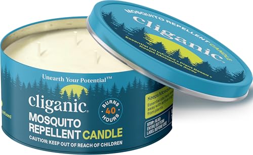Cliganic Natural Mosquito Repellent Candle (Large 22oz) | Citronella, DEET Free, Essential Oil Infused for Outdoor, Camping | Burns 40 Hours - size: 22 oz