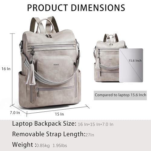 Shrrie Vegan Leather Laptop Backpack for Women 15.6 inch Work Backpack Fashion Travel Backpack Purse for Business College - color: 1 Two-toned Gray