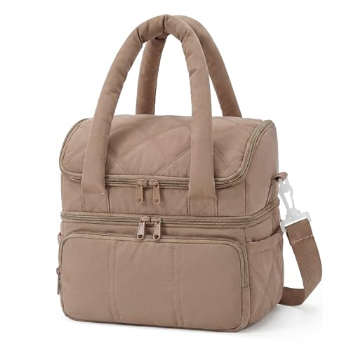 Nanxson Women Lunch Bag Double Deck Insulated Lunch Tote Bag Leakproof Quilted Puffer Lunch Box Reusable Lunch Cooler with Adjustable Strap For Work Picnic Travel Outdoor (10.9L, Camel) - color: B-Camel, size: 10.9L