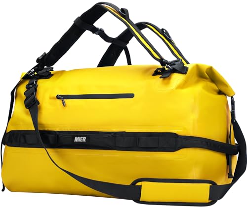 MIER Waterproof Duffel Bag Motorcycle Dry Bag Backpack Large Roll-Top Heavy Duty Dry Duffle Bags for Kayaking Camping Boating Gym Beach Cruise Ship, 60L/80L - color: Yellow, size: 80L