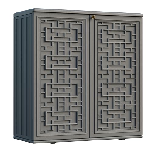 Mrosaa Indoor Outdoor Storage Cabinet Waterproof with Shelf,Plastic Storage Sheds Outdoor Cabinets for Patio/Garden/Backyard, Size 34.3''L*15''W*36.2''H（Gray） - color: Gray