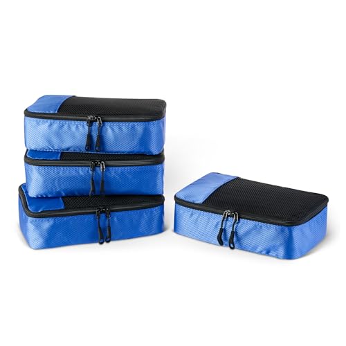 Amazon Essentials 4-Piece Packing Cubes Travel Accessories Set, Space-Saving Luggage Organizers with Double Zipper, Mesh Top, Small/Medium/Large/Slim, Blue (Previously Amazon Basics) - color: Blue, size: 1 x Large, 1 x Medium, 1 x Small, 1 x Slim