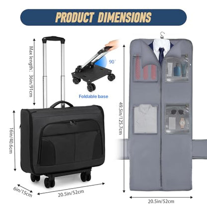 Rolling Garment Bag, Large Carry On Garment Bag With Wheels, Men Women Suit Carry On Garment Bag for Travel Business