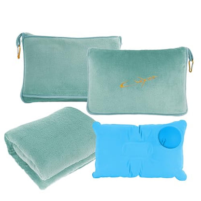 Travel Blanket & Pillow Set, 300 GSM Soft Fleece, 60x43 Inches, 3-in-1 Airplane Blanket, Travel Pillow and Blanket Set, Travel Blanket Airplane Compact with Bag, Travel Essentials,Mint Green - color: Mint Green-1
