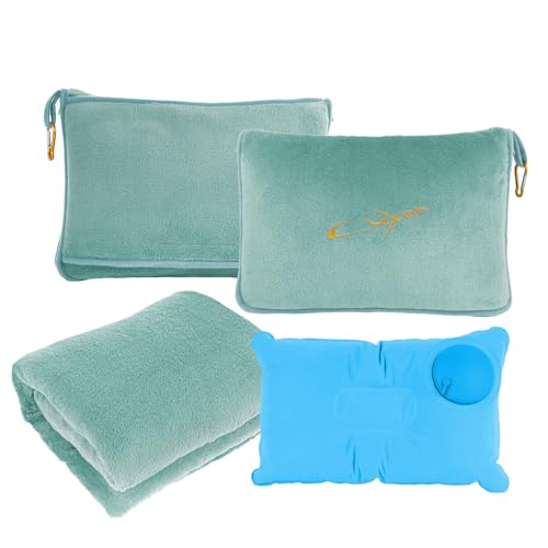 Travel Blanket & Pillow Set, 300 GSM Soft Fleece, 60x43 Inches, 3-in-1 Airplane Blanket, Travel Pillow and Blanket Set, Travel Blanket Airplane Compact with Bag, Travel Essentials,Mint Green - color: Mint Green-1