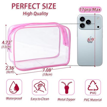 12 Pieces Clear Makeup Bags Bulk, TSA Approved Toiletry Bag PVC Cosmetic Toiletries Pouch with Zipper, Waterproof Vinyl Plastic Organizer Case for Carry-on Travel Essentials (Pink Medium) - color: 12 Medium Pink