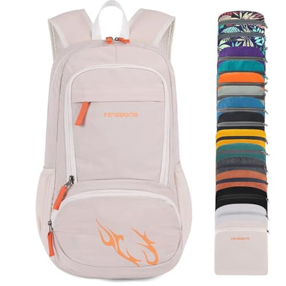 FENGDONG 35L Lightweight Foldable Waterproof Packable Travel Small Hiking Backpack Daypack for men women - color: Beige Orange