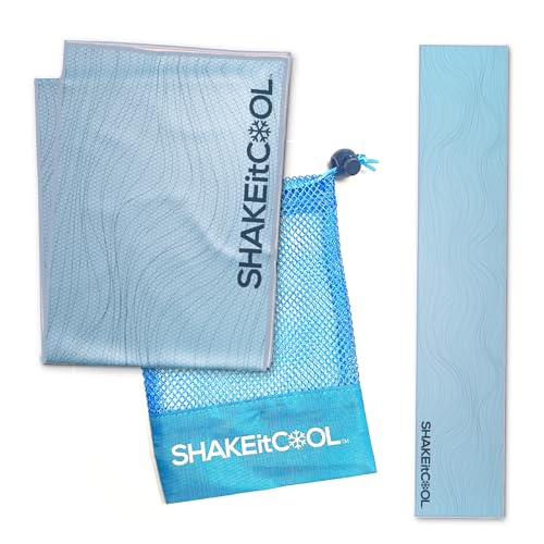 SHAKEitCOOL Original Cooling Towel – Be Cool in Style - Heat Relief, Soft, Lightweight, Sun Protection, Easy Clean - Perfect for Biking, Running, Yoga, Gym, Gardening - Blue Wave - color: Blue Wave