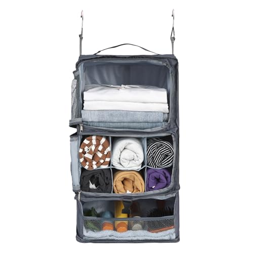 Surblue Hanging Shelves Travel Storage Bag Compression Packing Cube for Suitcase Collapsible with Extension Layer Large Capacity, Grey,XL - color: A-Grey, size: XL 13*10.2*23.2in