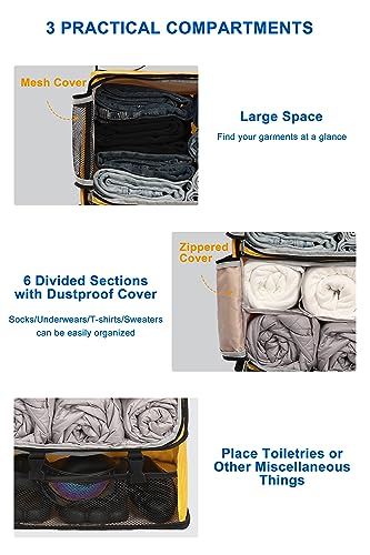 ELEZAY Hanging Packing Cubes Portable Closet 3-Shelf Travel Collapsible Compression Garment Organizer for Carry-on Luggage Suitcase Space Saver Bag XX-Large_No Side Pockets, Yellow - color: Yellow, size: XX-Large_16*12*24 IN