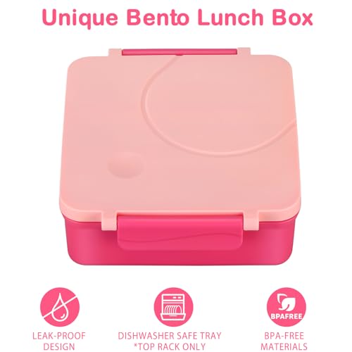 Bento Lunch Box Set for Kids with 8oz Soup Thermo, Leak-Proof Lunch Containers with 4 Compartment, Kids Thermo Hot Food Jar and Insulated Lunch Bag for Kid to School-Pink - color: Pink