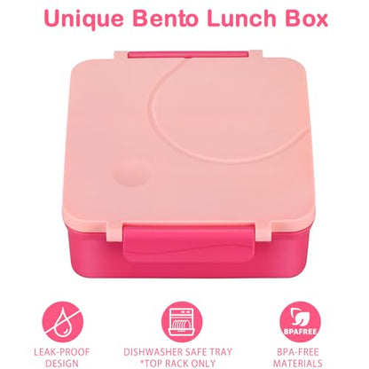 Bento Lunch Box Set for Kids with 8oz Soup Thermo, Leak-Proof Lunch Containers with 4 Compartment, Kids Thermo Hot Food Jar and Insulated Lunch Bag for Kid to School-Pink - color: Pink