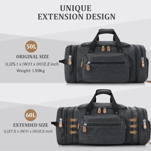 Gonex Canvas Duffle Bag 60L Travel Duffel Overnight Weekend Bag with Shoe Compartment (Dark Gray) - color: Dark Grey, size: X-Large-60L (With Shoe Compartment)