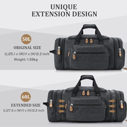 Gonex Canvas Duffle Bag 60L Travel Duffel Overnight Weekend Bag with Shoe Compartment (Dark Gray) - color: Dark Grey, size: X-Large-60L (With Shoe Compartment)