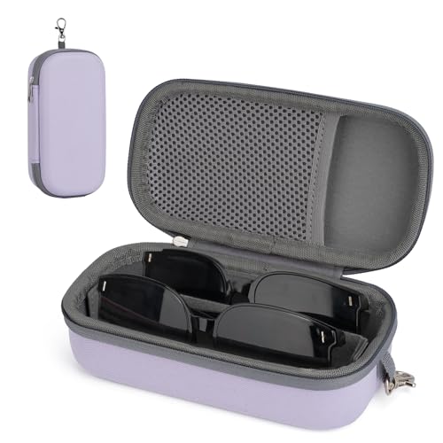 Double Eyeglasses Case,Hard Shell Glasses Case Travel Sunglasses Organizer with Adjustable Slot & Clip for Men Women - color: Purple