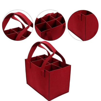 6 Bottle Wine Carrier with Divider Felt Wine Storage Tote Bag, Portable Reusable Wine Travel Bag with Handle for Christmas Travel Camping Picnic Party(black) - color: black
