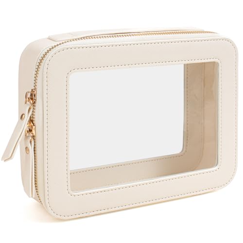Clear Makeup Bag, Travel Cosmetic Organizer Case Waterproof Skincare Toiletry Bag with Zipper Portable Make Up Pouch Compact Car Organizer Bag for Essentials - color: Beige, size: Standard